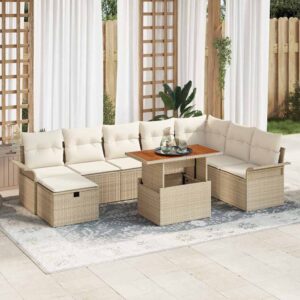 Set Divano da Giardino con cuscino 9 pcs Beige Poly Rattan