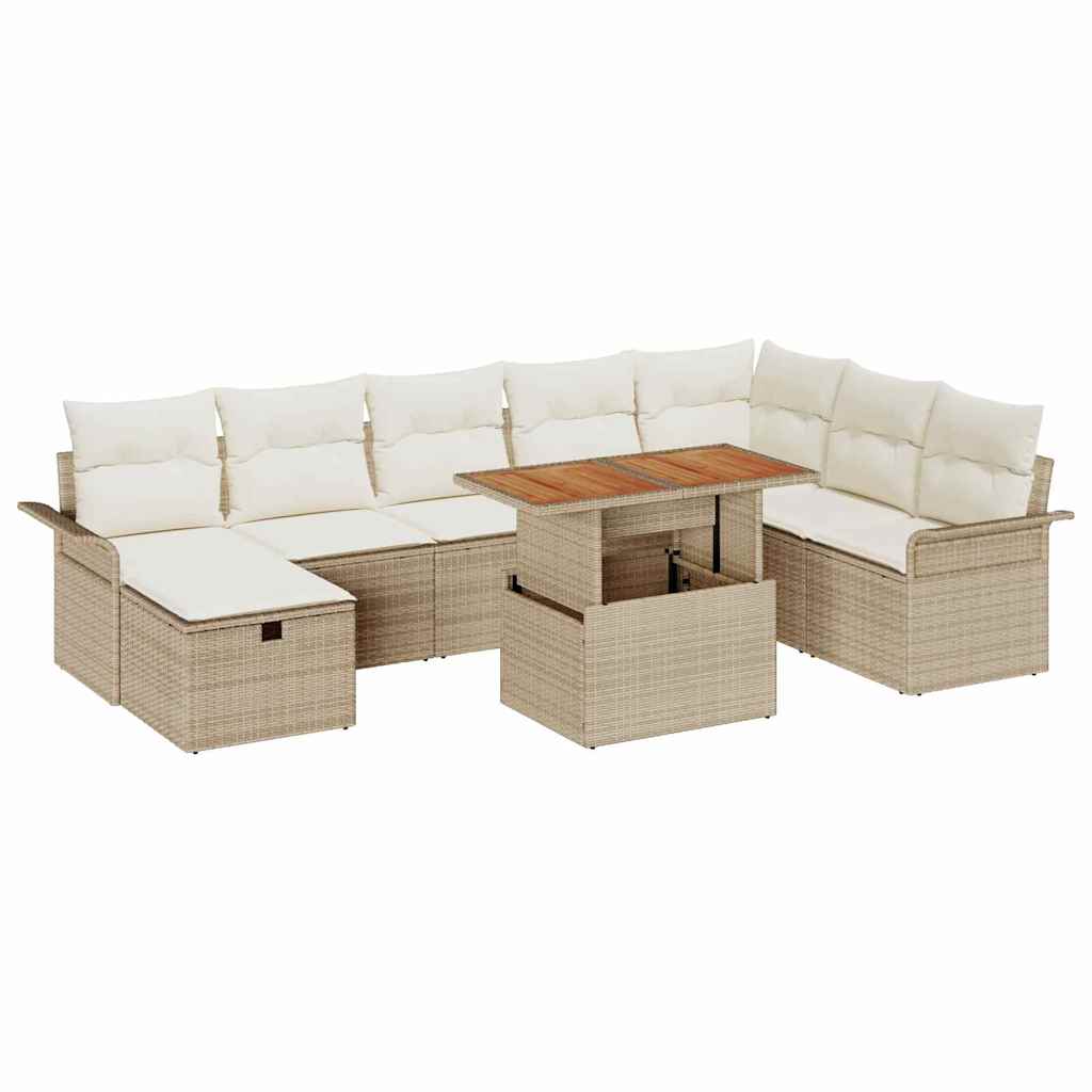 Set Divano da Giardino con cuscino 9 pcs Beige Poly Rattan - immagine 2