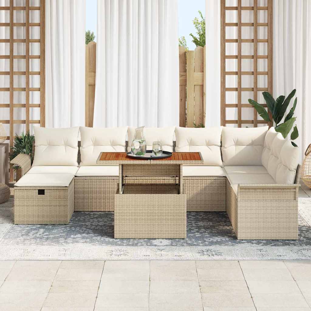Set Divano da Giardino con cuscino 9 pcs Beige Poly Rattan - immagine 3