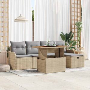 Set Divano da Giardino con cuscino 6 pcs Beige Poly Rattan