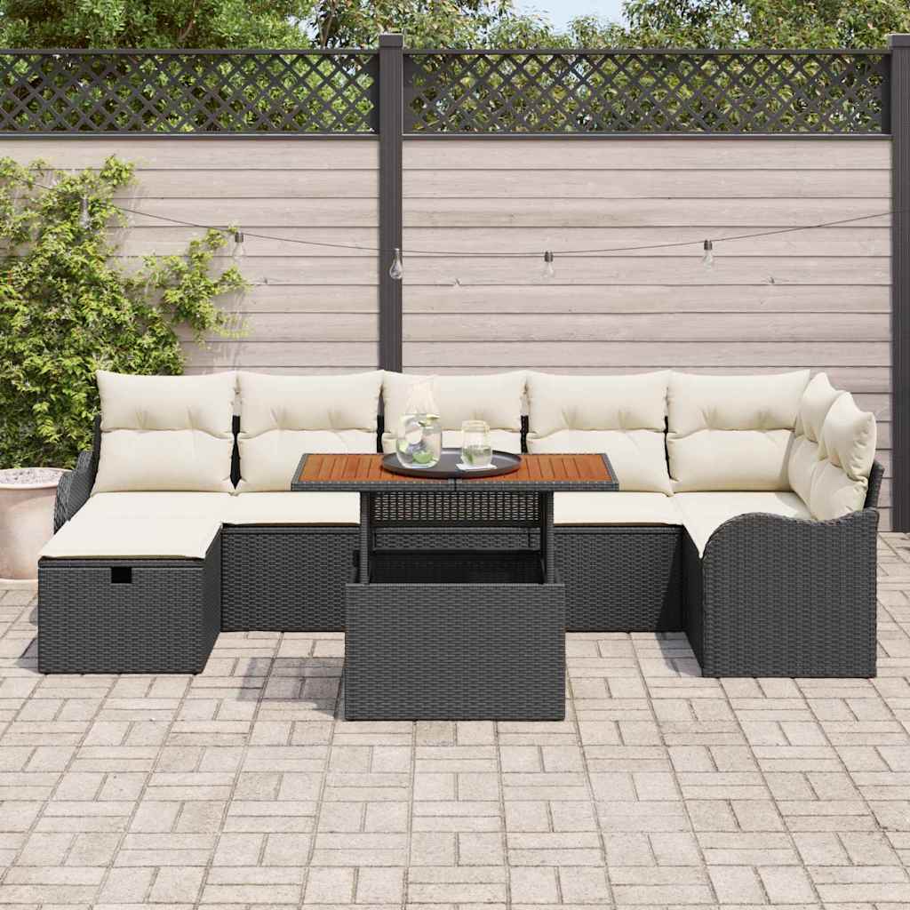 Set Divano da Giardino con cuscino 8 pcs Beige Poly Rattan - immagine 3