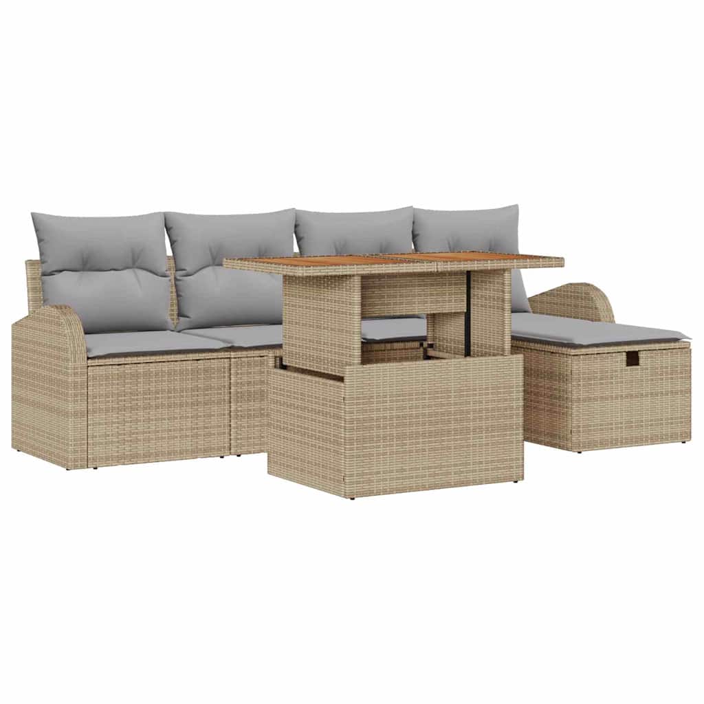 Set Divano da Giardino con cuscino 6 pcs Beige Poly Rattan - immagine 2