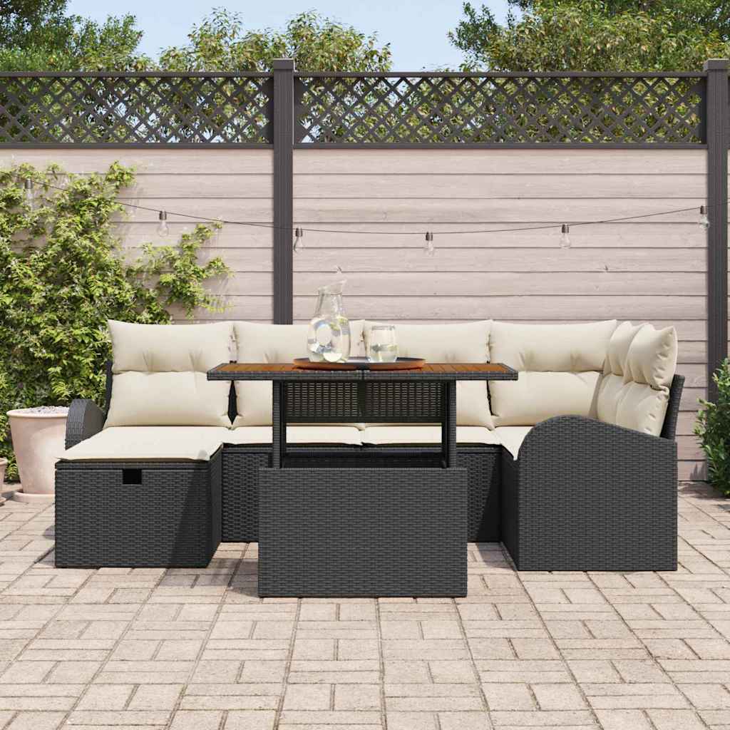 Set Divano da Giardino con cuscino 7 pcs Nero polyrattan - immagine 3