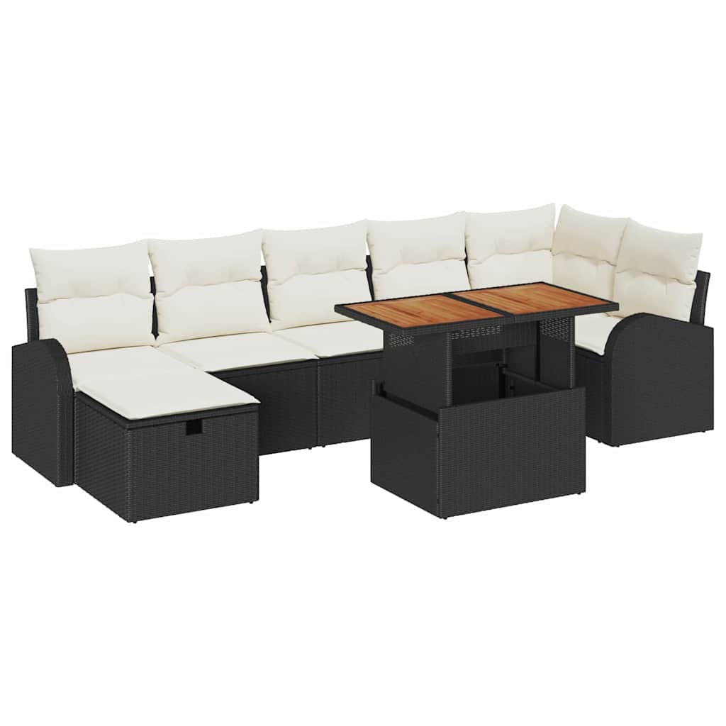 Set Divano da Giardino con cuscino 8 pcs Nero Poly Rattan - immagine 2