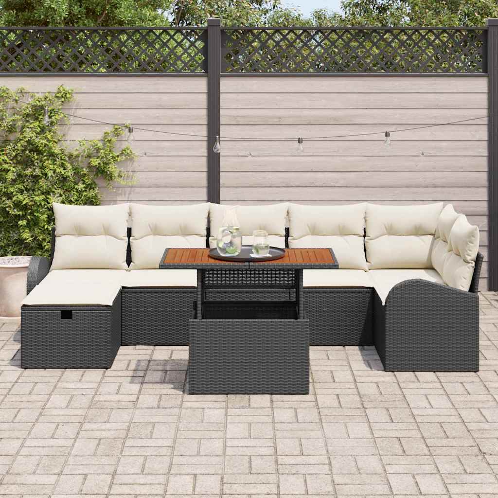 Set Divano da Giardino con cuscino 8 pcs Nero Poly Rattan - immagine 3