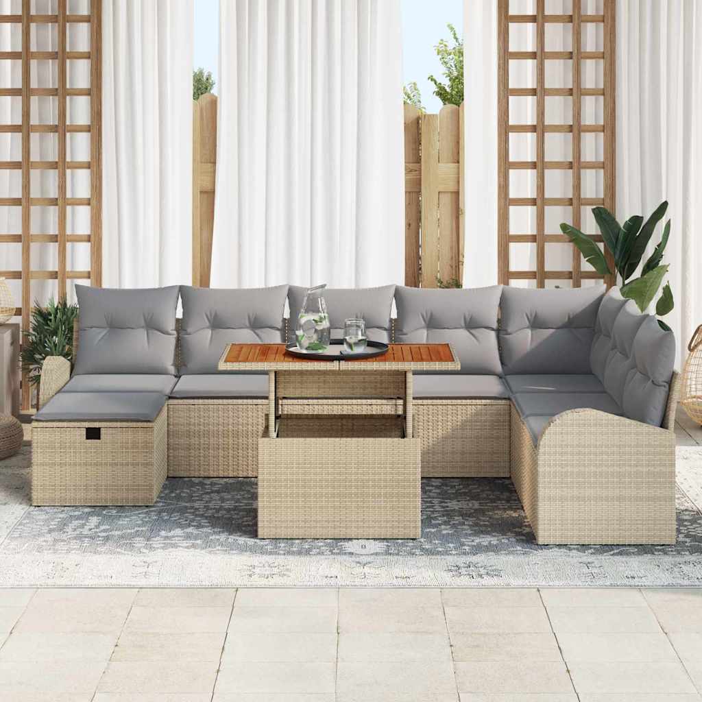 Set Divano da Giardino con cuscino 9 pcs Beige Poly Rattan - immagine 3