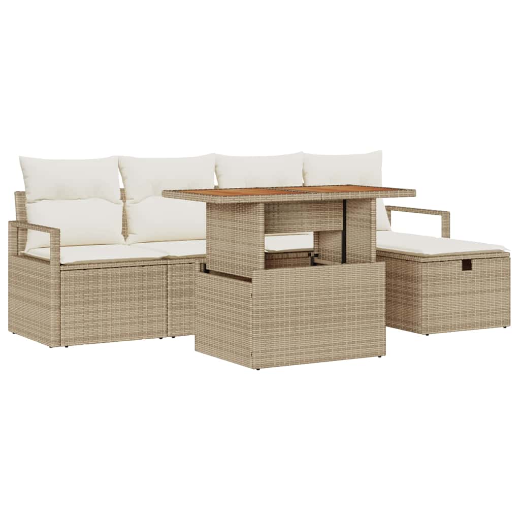 Set Divano da Giardino con cuscino 6 pcs Beige Poly Rattan - immagine 2