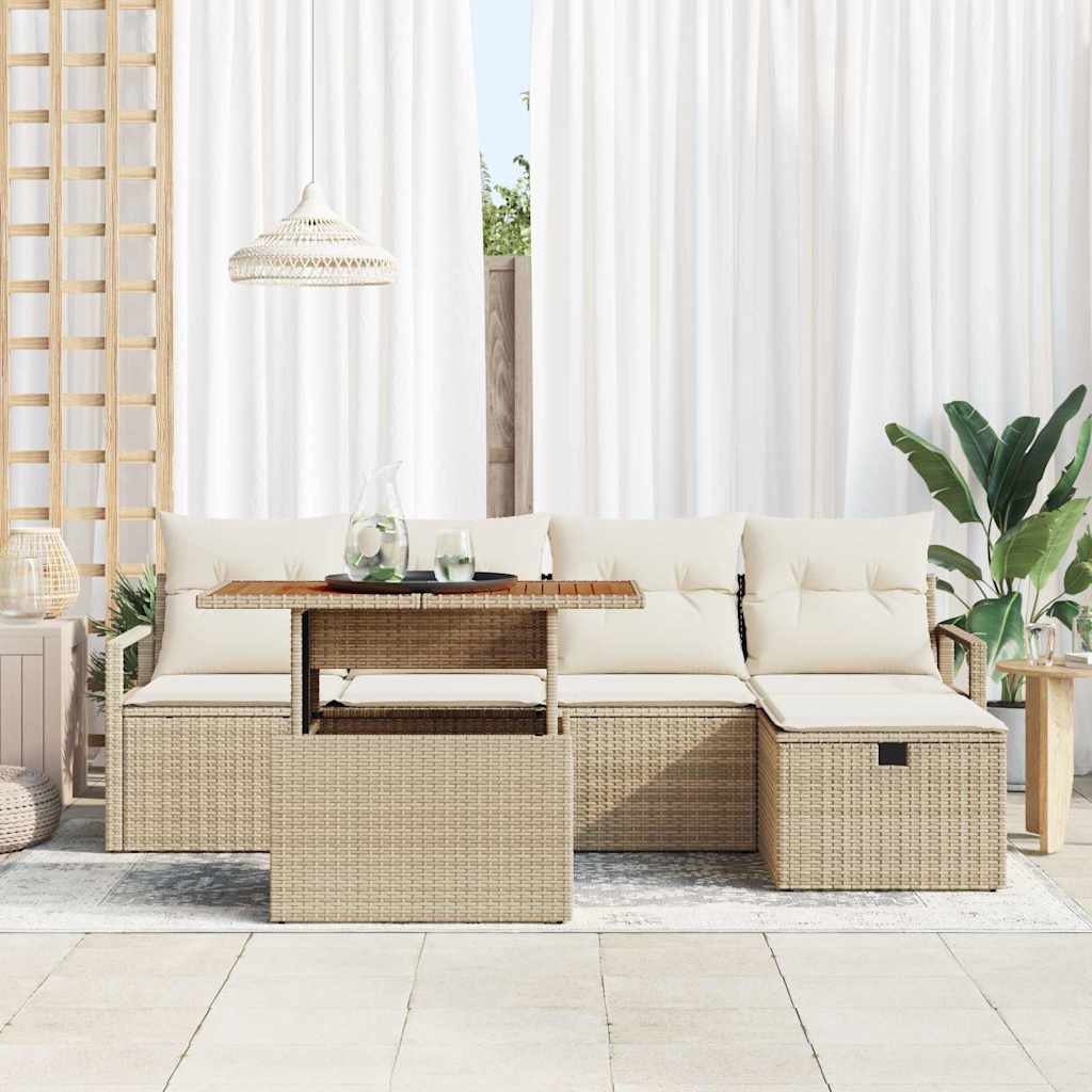 Set Divano da Giardino con cuscino 6 pcs Beige Poly Rattan - immagine 3