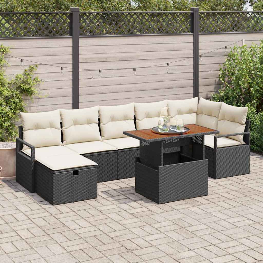 Set Divano da Giardino con cuscino 8 pcs Nero Poly Rattan