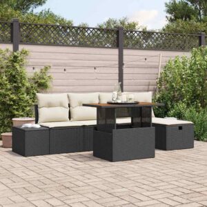 Set Divano da Giardino con cuscino 6 pcs Nero Poly Rattan