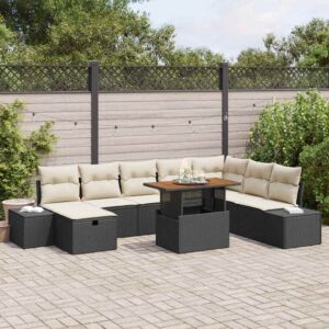 Set Divano da Giardino con cuscino 9 pcs Nero Poly Rattan
