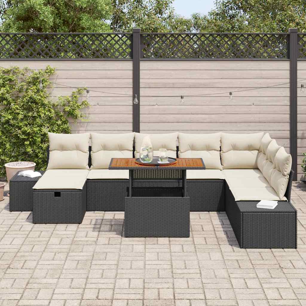 Set Divano da Giardino con cuscino 9 pcs Nero Poly Rattan - immagine 3