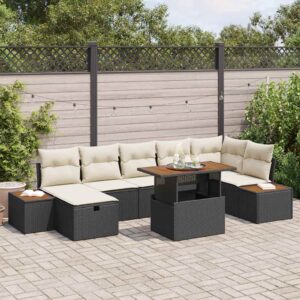 Set Divano da Giardino con cuscino 8 pcs Nero Poly Rattan