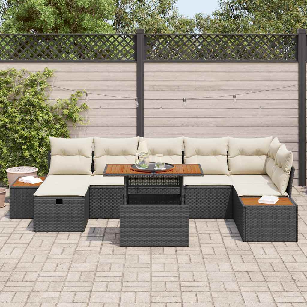 Set Divano da Giardino con cuscino 8 pcs Nero Poly Rattan - immagine 3