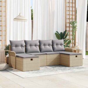 Set Divano da Giardino con cuscino 6 pcs Beige Poly Rattan