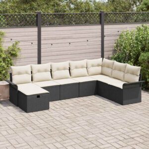 Set Divano da Giardino con cuscino 8 pcs Nero Poly Rattan