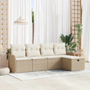 Set Divano da Giardino con cuscino 5 pcs Beige Poly Rattan