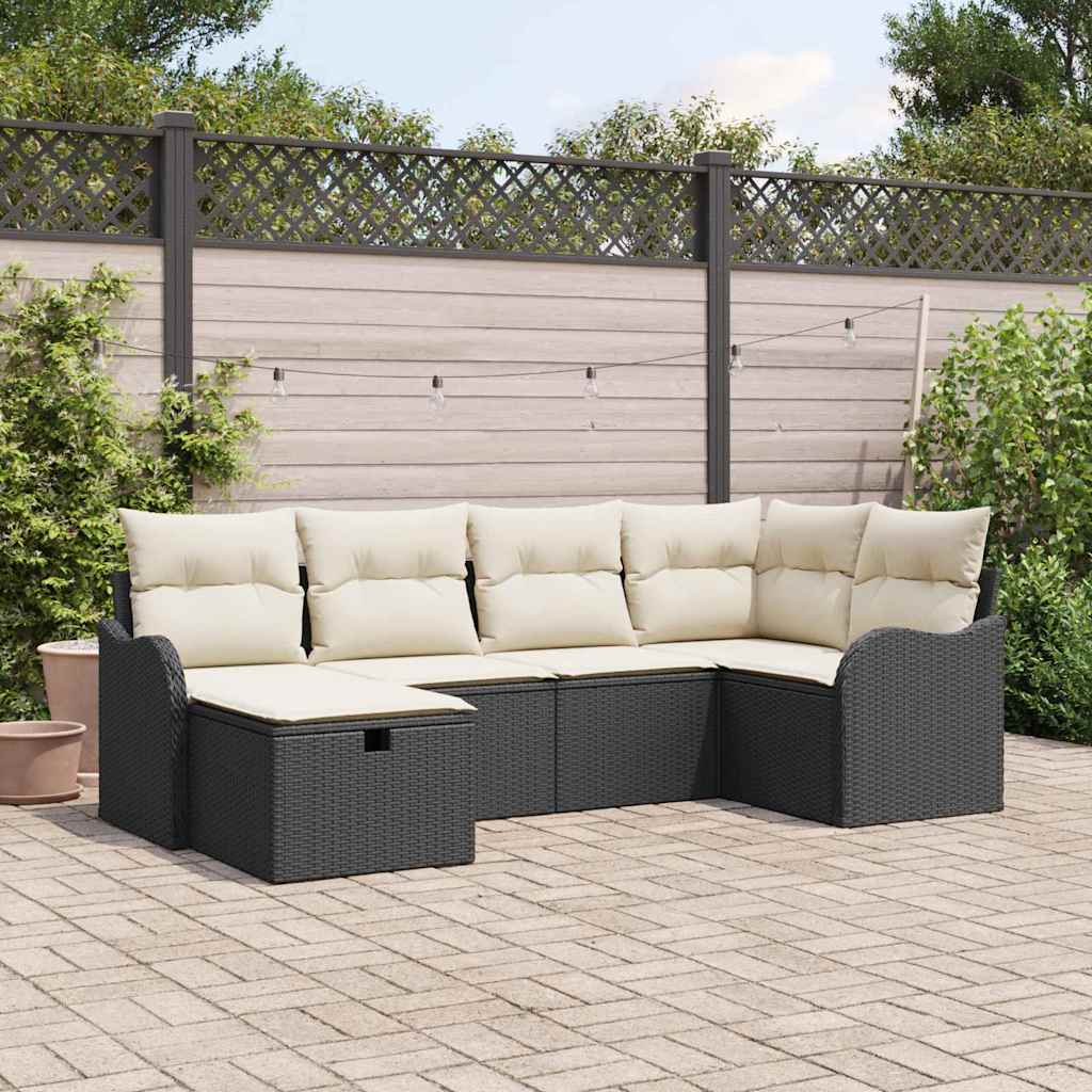 Set Divano da Giardino con cuscino 6 pcs Nero Poly Rattan
