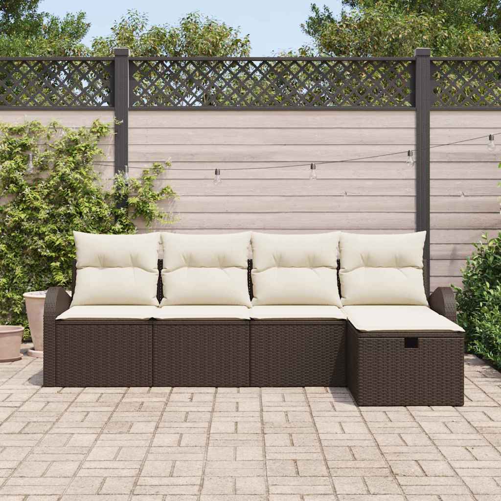 Set Divano da Giardino con cuscino 5 pcs Marrone Poly Rattan - immagine 3