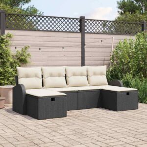 Set Divano da Giardino con cuscino 6 pcs Nero Poly Rattan