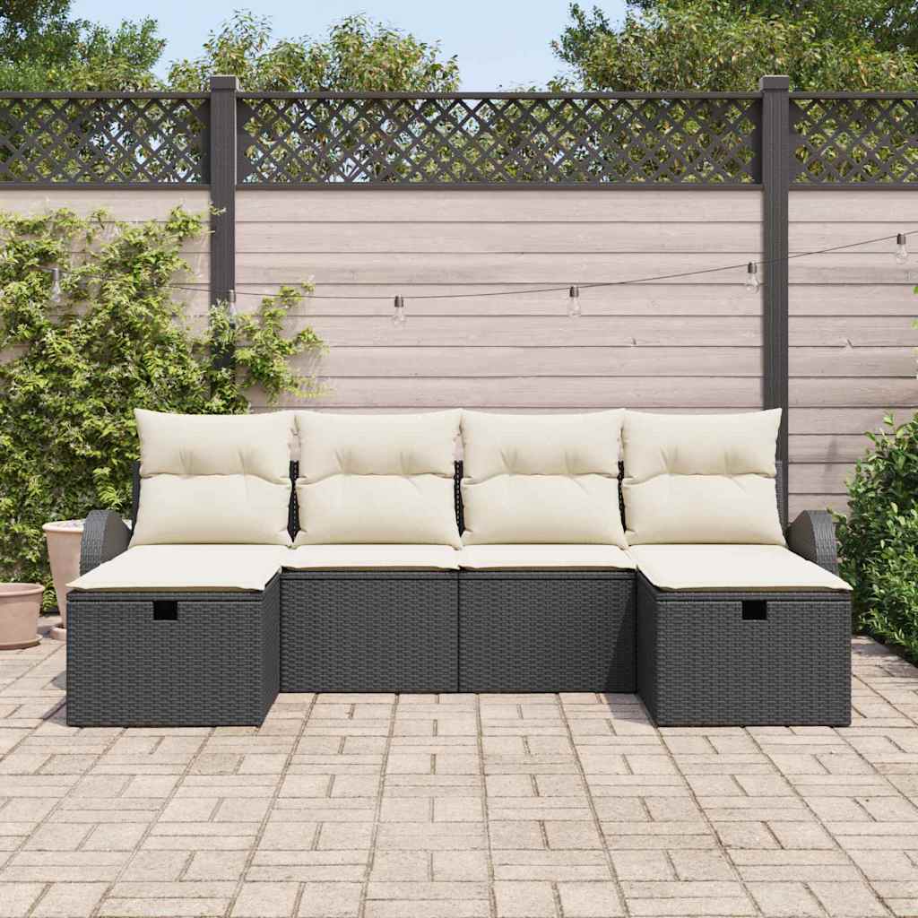 Set Divano da Giardino con cuscino 6 pcs Nero Poly Rattan - immagine 3