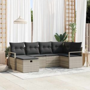 Set Divano da Giardino 6 pcs Grigio chiaro Poly Rattan