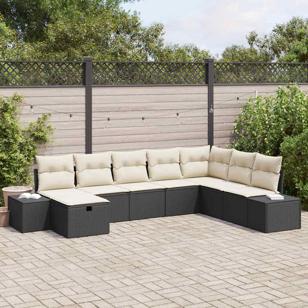 Set Divano da Giardino 8 pcs Nero 55 x 62 x 69 cm Poly Rattan
