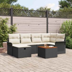 Set Divano da Giardino con cuscino 7 pcs Nero Poly Rattan