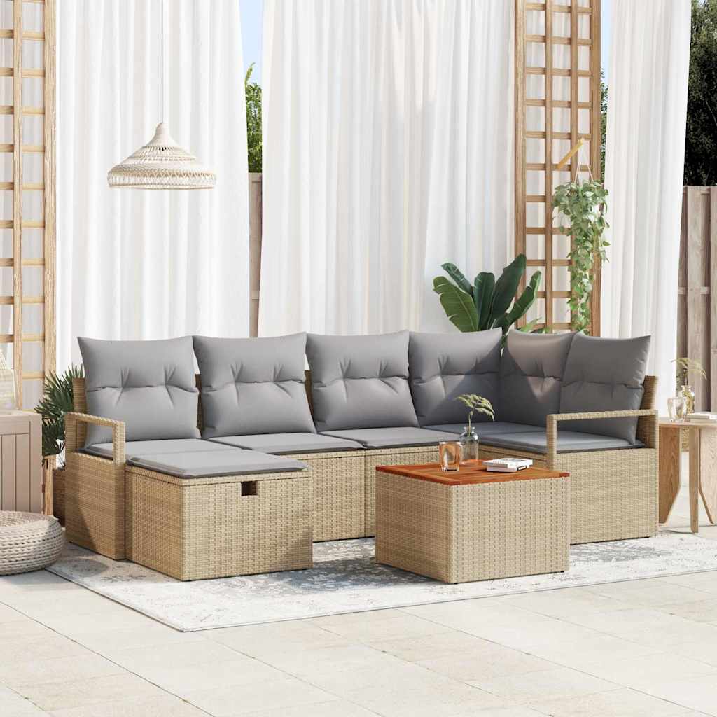 Set Divano da Giardino con cuscino 7 pcs Beige Poly Rattan