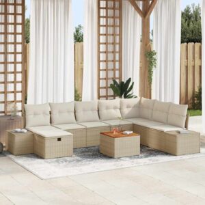 Set Divano da Giardino con cuscino 9 pcs Beige Poly Rattan