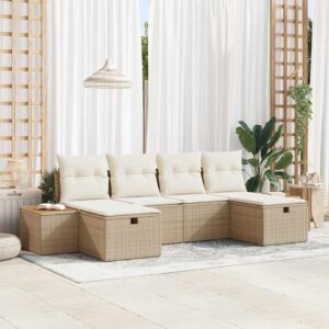Set Divano da Giardino con cuscino 6 pcs Beige Poly Rattan