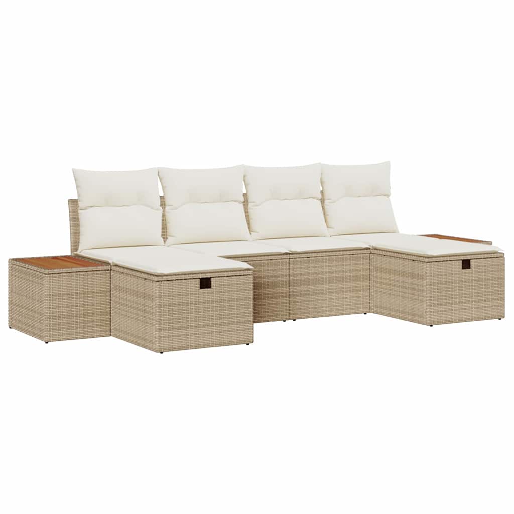 Set Divano da Giardino con cuscino 6 pcs Beige Poly Rattan - immagine 2
