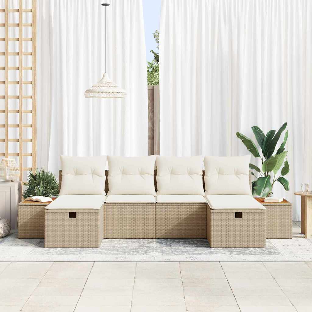 Set Divano da Giardino con cuscino 6 pcs Beige Poly Rattan - immagine 3
