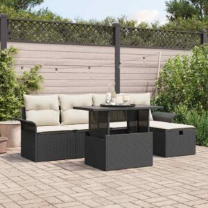 Set Divano da Giardino con cuscino 6 pcs Nero Poly Rattan