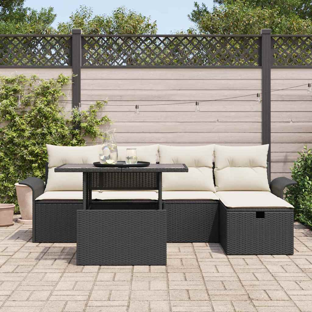 Set Divano da Giardino con cuscino 6 pcs Nero Poly Rattan - immagine 3