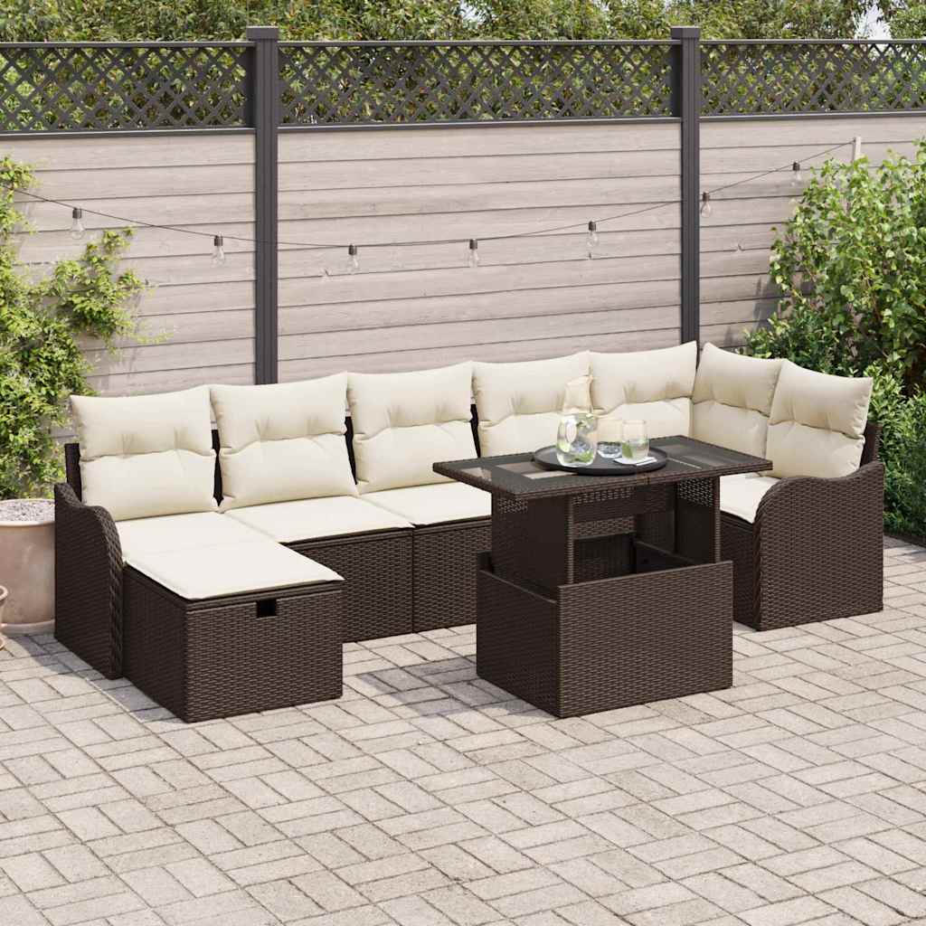 Set Divano da Giardino con cuscino 8 pcs Marrone Poly Rattan