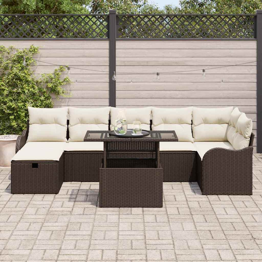 Set Divano da Giardino con cuscino 8 pcs Marrone Poly Rattan - immagine 3