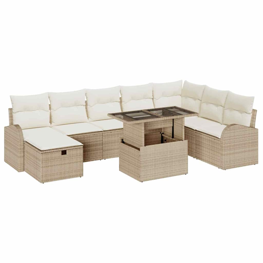 Set Divano da Giardino con cuscino 9 pcs Beige Poly Rattan - immagine 2