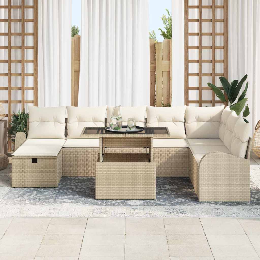 Set Divano da Giardino con cuscino 9 pcs Beige Poly Rattan - immagine 3