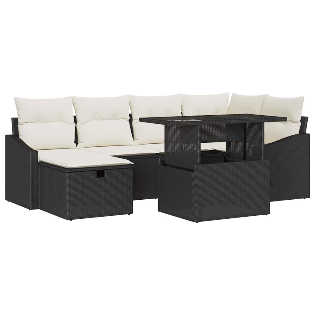 Set Divano da Giardino 7 pcs Nero polyrattan - immagine 2
