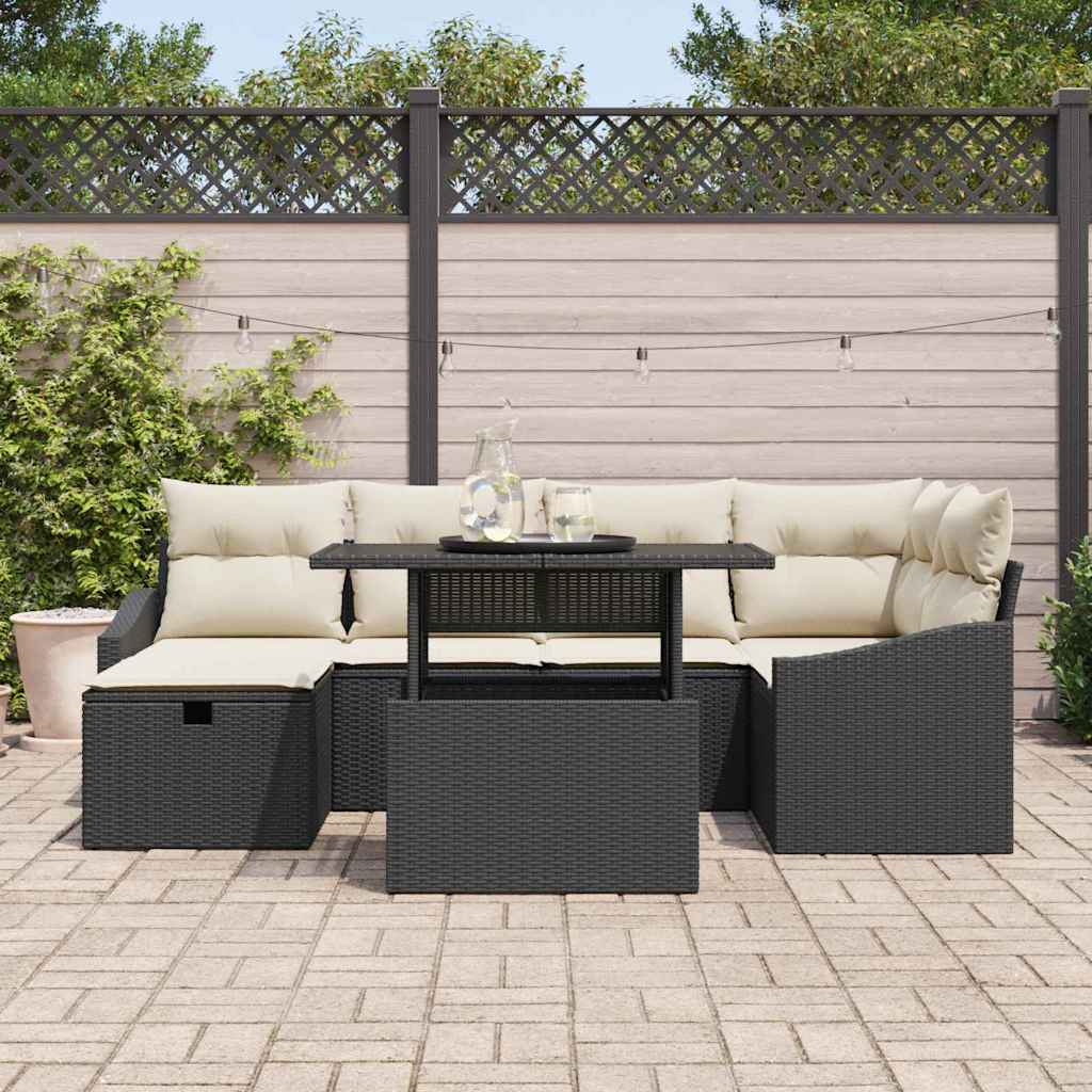 Set Divano da Giardino 7 pcs Nero polyrattan - immagine 3