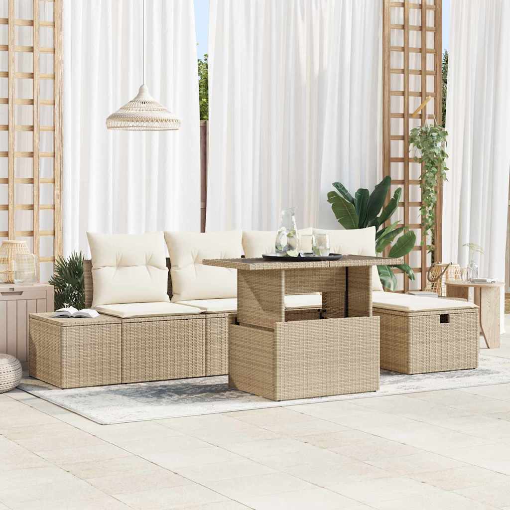 Set Divano da Giardino 6 pcs Beige polyrattan