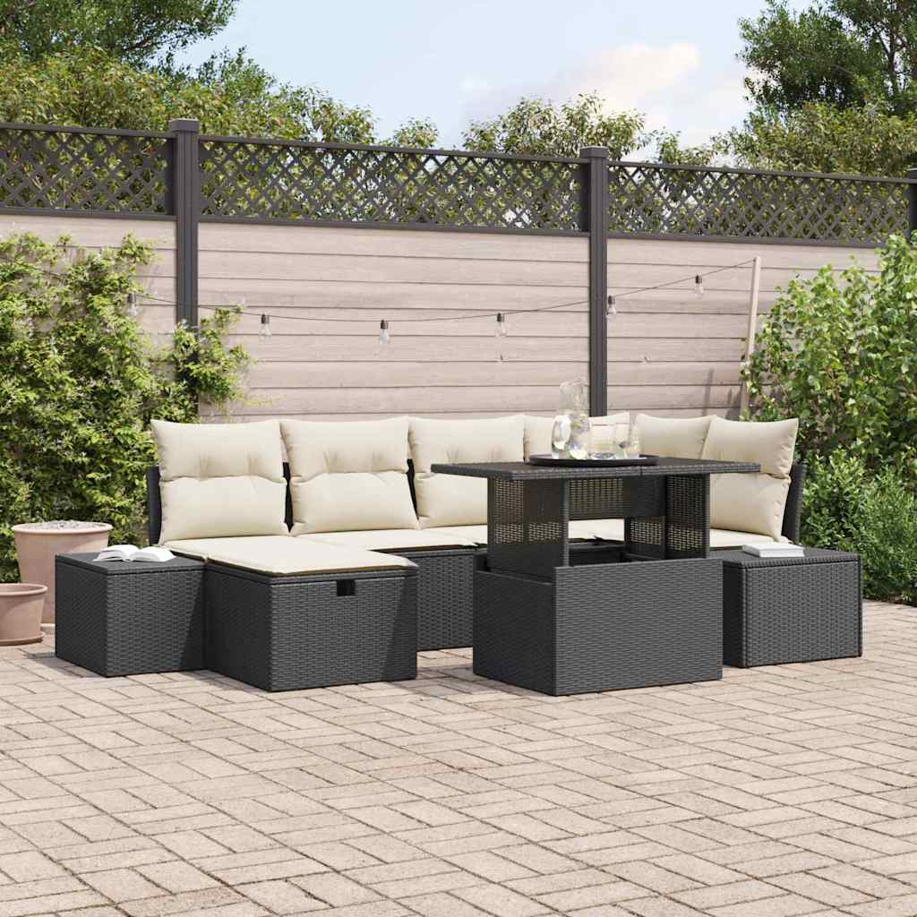 Set Divano da Giardino 7 pcs Nero polyrattan
