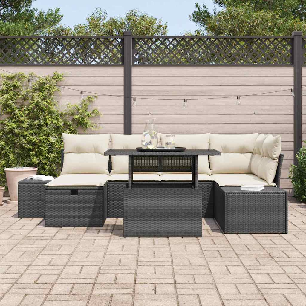 Set Divano da Giardino 7 pcs Nero polyrattan - immagine 3