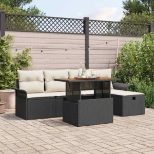 Set Divano da Giardino 6 pcs Nero polyrattan