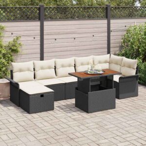 Set Divano da Giardino 8 pcs Nero polyrattan