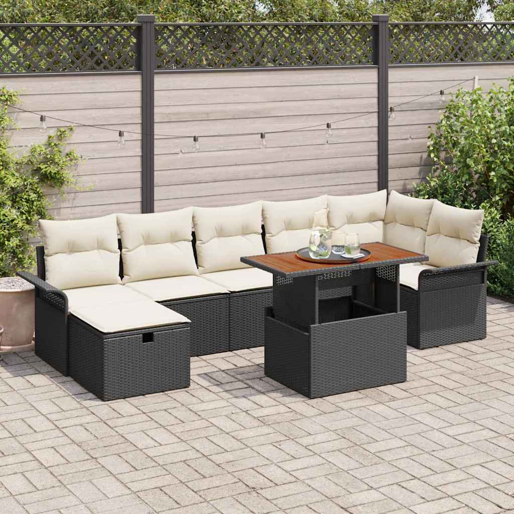 Set Divano da Giardino 8 pcs Nero polyrattan