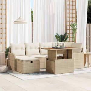 Set Divano da Giardino 7 pcs Beige polyrattan