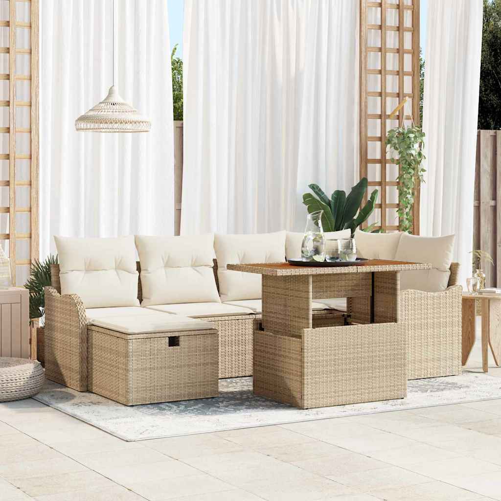 Set Divano da Giardino 7 pcs Beige polyrattan