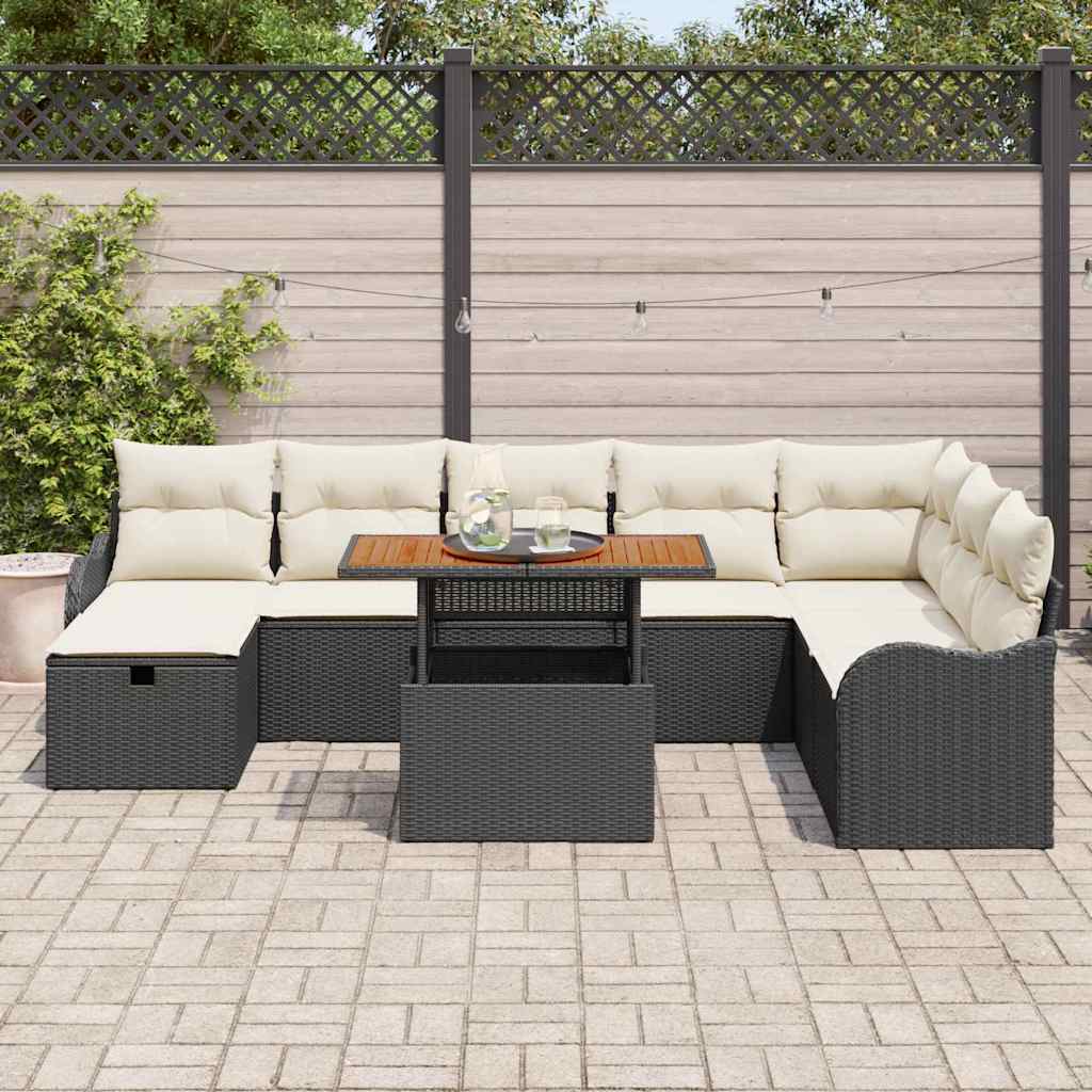 Set Divano da Giardino 9 pcs Nero polyrattan - immagine 3